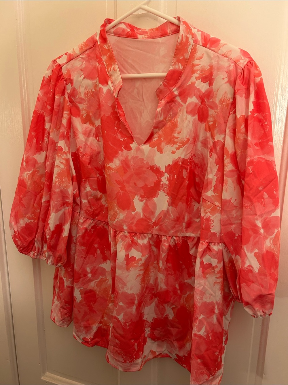 SHEIN Coral Pink Floral Peplum shirt